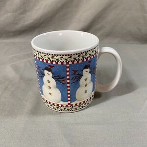 Sakura Debbie Mumm 1997 Snowman w‎ Cardinals Stoneware Coffee Mug Y2K